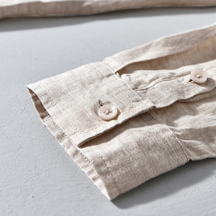 Buddha Stones Simple Fall Long Sleeve Buttons Design Linen Men's Shirts - image 6