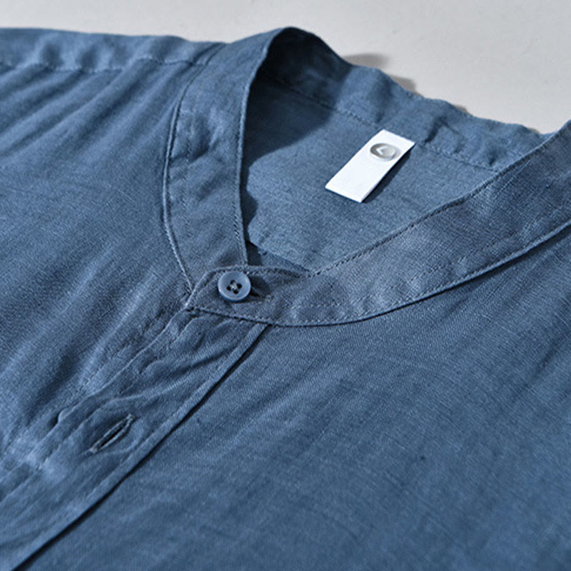 Buddha Stones Simple Fall Long Sleeve Buttons Design Linen Men's Shirts - image 16