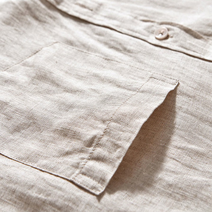 Buddha Stones Simple Fall Long Sleeve Buttons Design Linen Men's Shirts - image 4