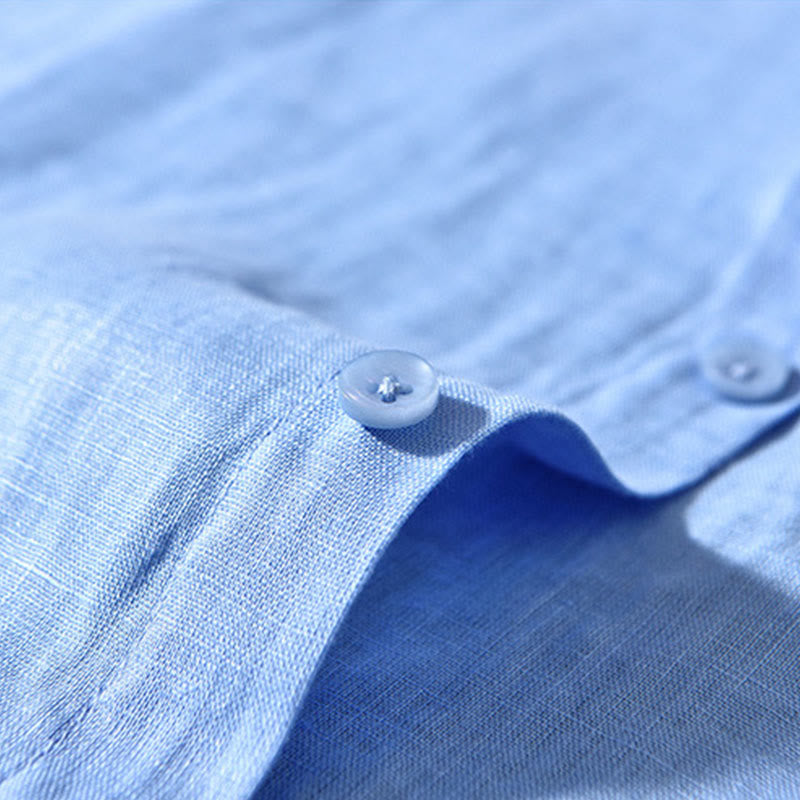 Buddha Stones Simple Fall Long Sleeve Buttons Design Linen Men's Shirts - image 14