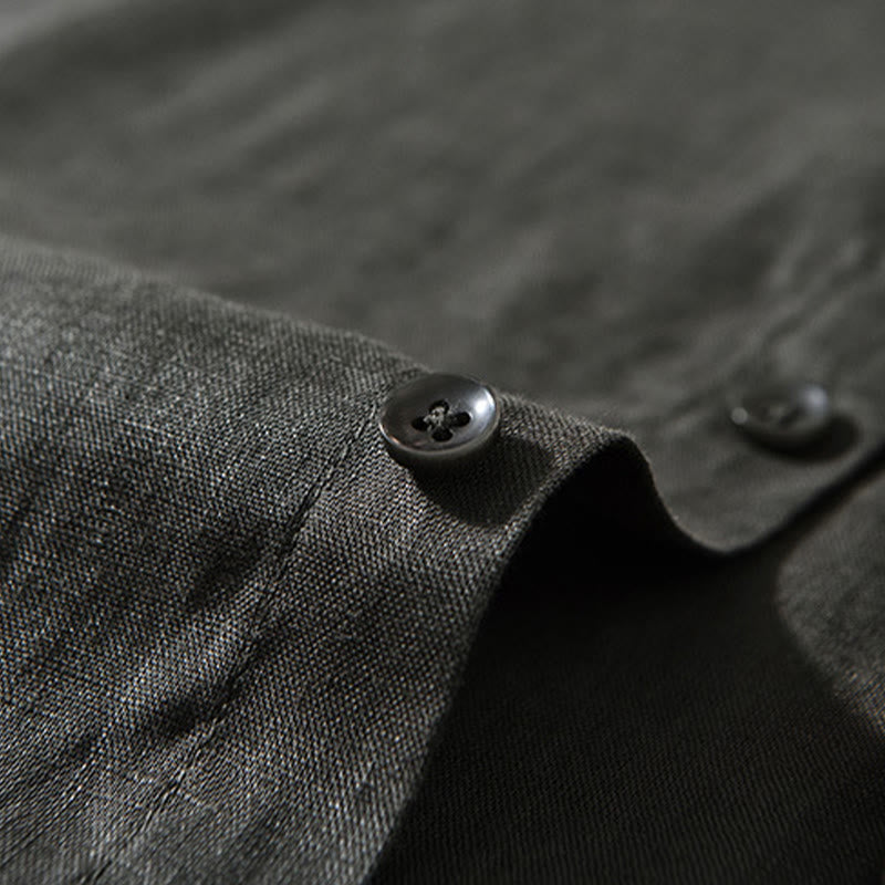 Buddha Stones Simple Fall Long Sleeve Buttons Design Linen Men's Shirts - image 20