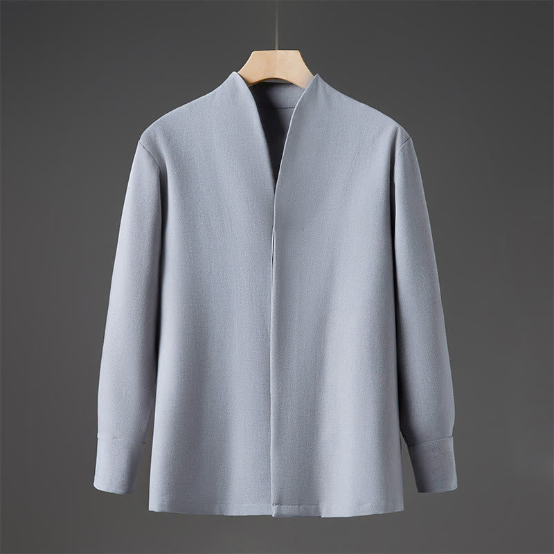 Buddha Stones Solid Fall Long Sleeve Hidden Half Button Design Men's Shirts - LightBlue - US/UK/AU46,EU56 (5XL) - image 13