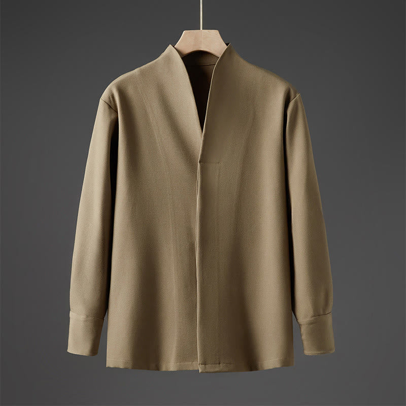 Buddha Stones Solid Fall Long Sleeve Hidden Half Button Design Men's Shirts - DarkKhaki - US/UK/AU46,EU56 (5XL) - image 10