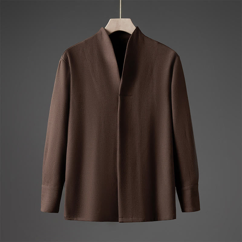 Buddha Stones Solid Fall Long Sleeve Hidden Half Button Design Men's Shirts - Sienna - US/UK/AU46,EU56 (5XL) - image 15