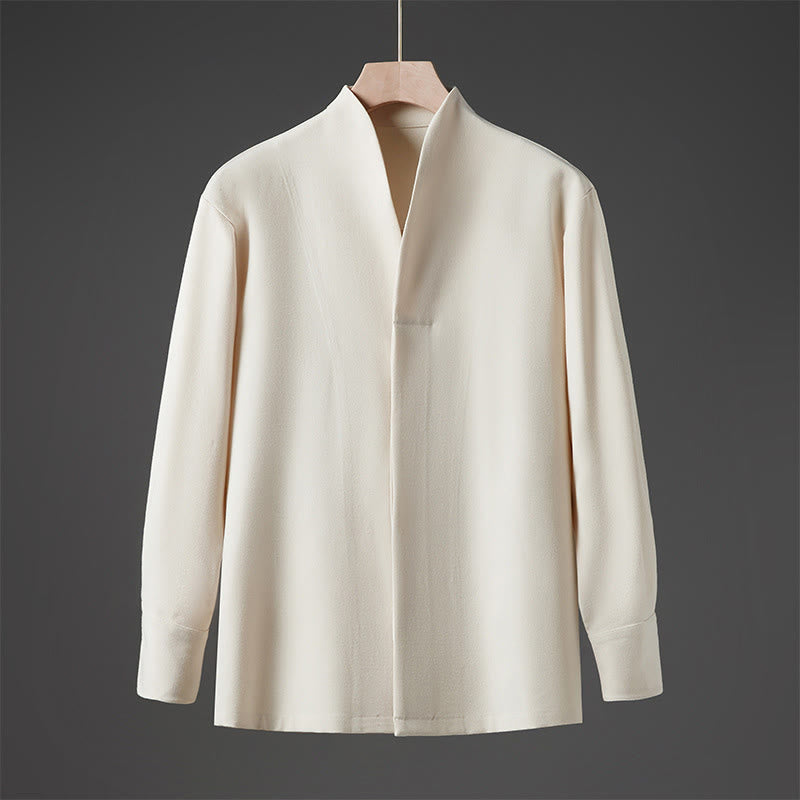 Buddha Stones Solid Fall Long Sleeve Hidden Half Button Design Men's Shirts - Beige - US/UK/AU46,EU56 (5XL) - image 0