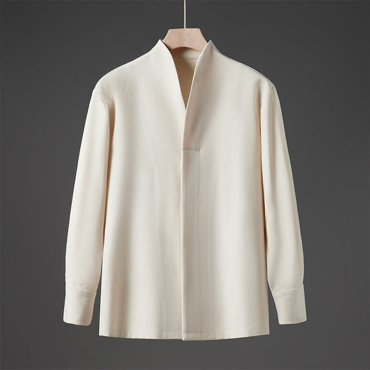 Buddha Stones Solid Fall Long Sleeve Hidden Half Button Design Men's Shirts - Beige - US/UK/AU46,EU56 (5XL) - image 0