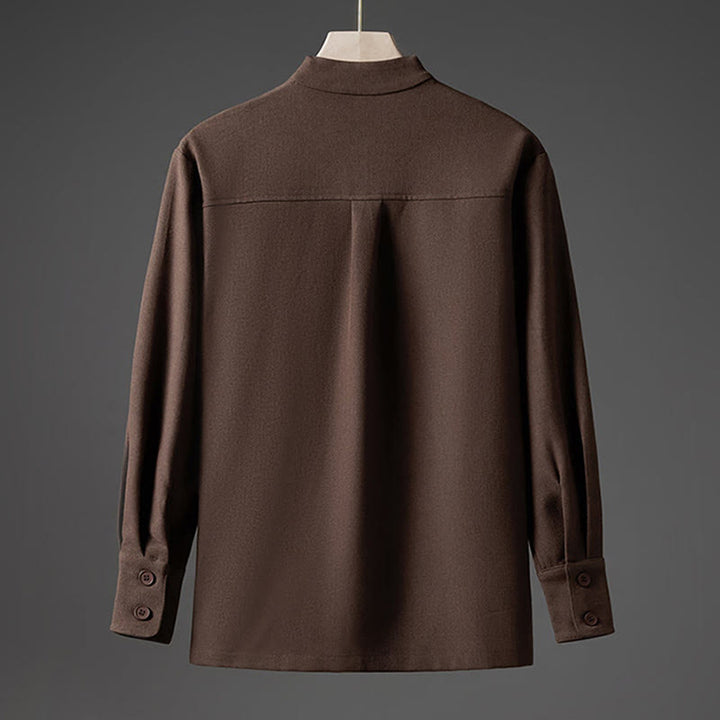 Buddha Stones Solid Fall Long Sleeve Hidden Half Button Design Men's Shirts - image 16