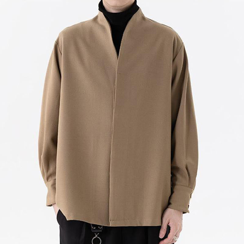 Buddha Stones Solid Fall Long Sleeve Hidden Half Button Design Men's Shirts - image 12