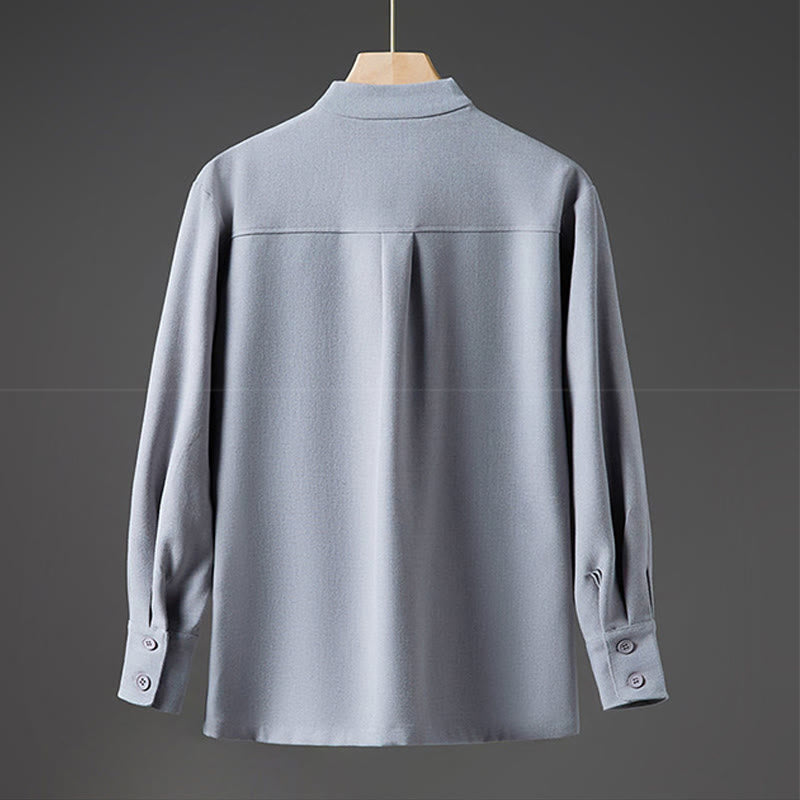 Buddha Stones Solid Fall Long Sleeve Hidden Half Button Design Men's Shirts - image 14
