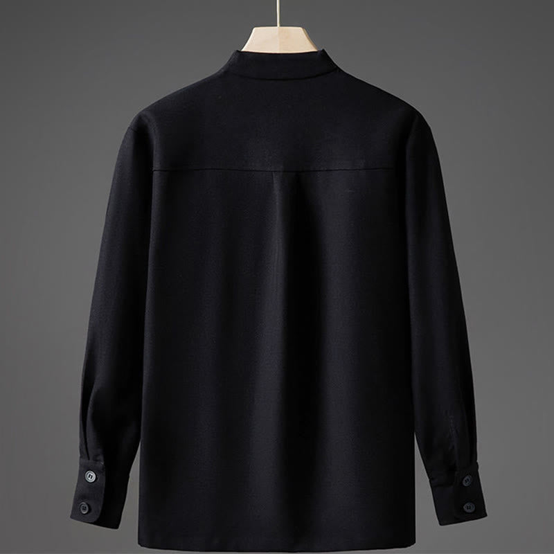 Buddha Stones Solid Fall Long Sleeve Hidden Half Button Design Men's Shirts - image 9