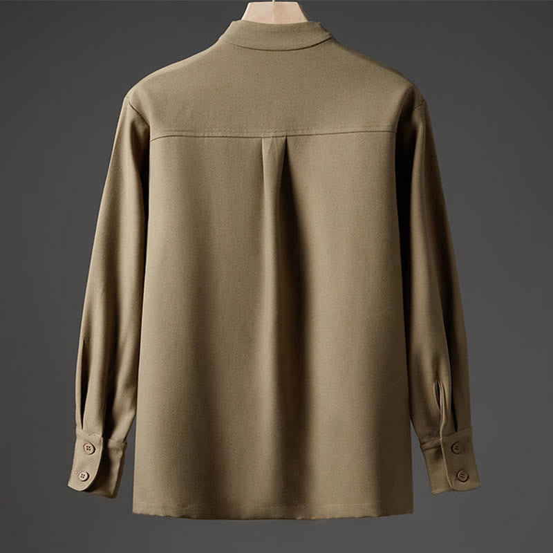 Buddha Stones Solid Fall Long Sleeve Hidden Half Button Design Men's Shirts - image 11