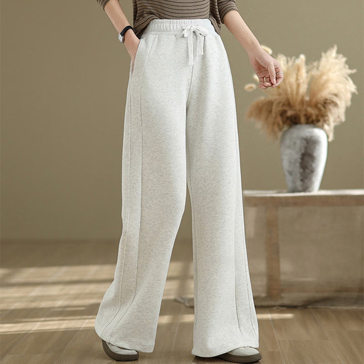 Buddha Stones Casual Plain Cotton Women's Wide Leg Pants With Pockets - WhiteSmoke - US8-10,UK/AU12-14,EU40-42 (2XL) - image 0