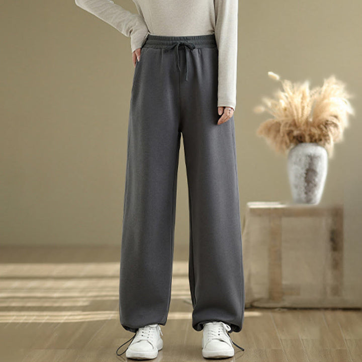 Buddha Stones Casual Rope Women's Cotton Straight-leg Pants With Pockets - DimGray - US8-10,UK/AU12-14,EU40-42 (2XL) - image 0
