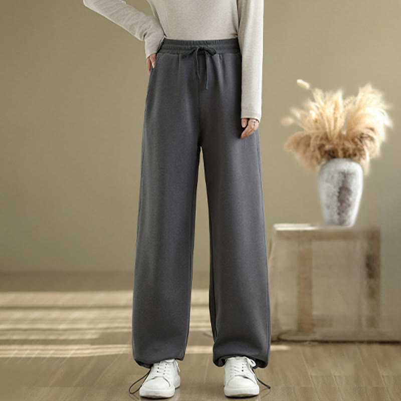 Buddha Stones Casual Rope Women's Cotton Straight-leg Pants With Pockets - DimGray - US8-10,UK/AU12-14,EU40-42 (2XL) - image 0