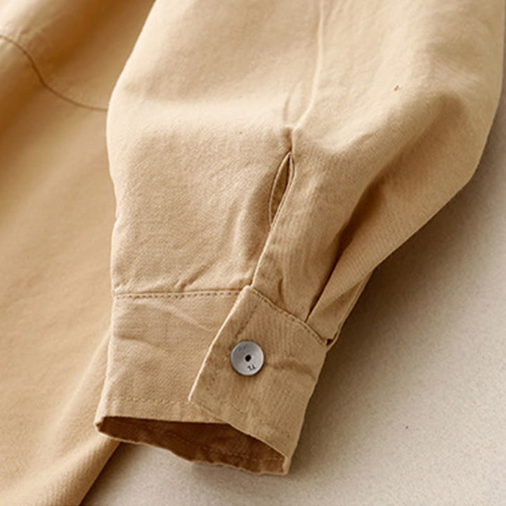 Buddha Stones Casual Women's Stand Collar Long Sleeve Design Plain Cotton Shirt - image 4