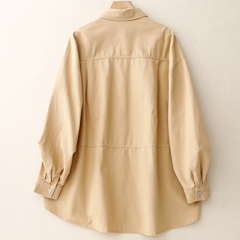 Buddha Stones Casual Women's Stand Collar Long Sleeve Design Plain Cotton Shirt - image 1