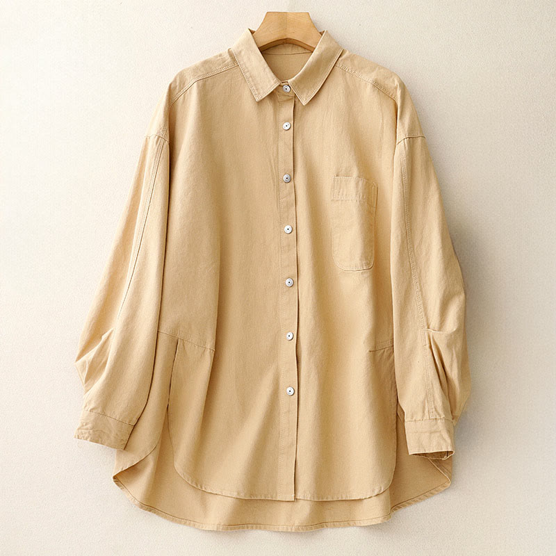 Buddha Stones Casual Women's Stand Collar Long Sleeve Design Plain Cotton Shirt - Goldenrod - US14,UK/AU18,EU46 (2XL) - image 0