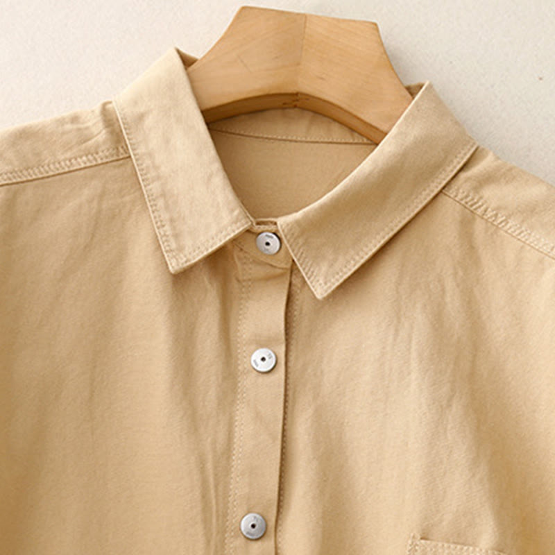 Buddha Stones Casual Women's Stand Collar Long Sleeve Design Plain Cotton Shirt - image 2