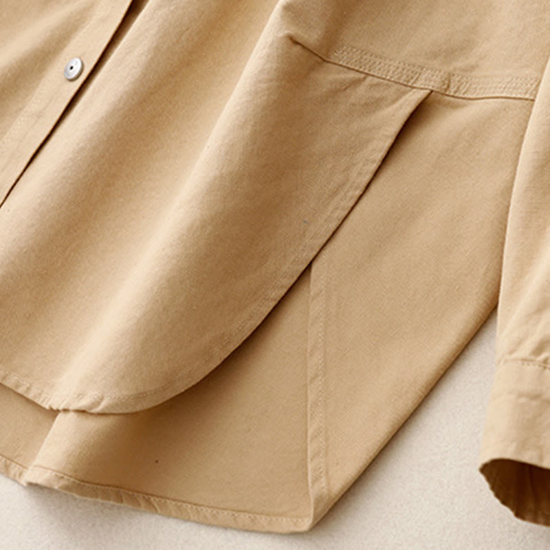 Buddha Stones Casual Women's Stand Collar Long Sleeve Design Plain Cotton Shirt - image 8