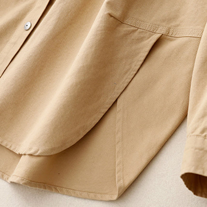 Buddha Stones Casual Women's Stand Collar Long Sleeve Design Plain Cotton Shirt - image 8