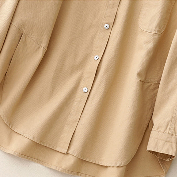 Buddha Stones Casual Women's Stand Collar Long Sleeve Design Plain Cotton Shirt - image 9