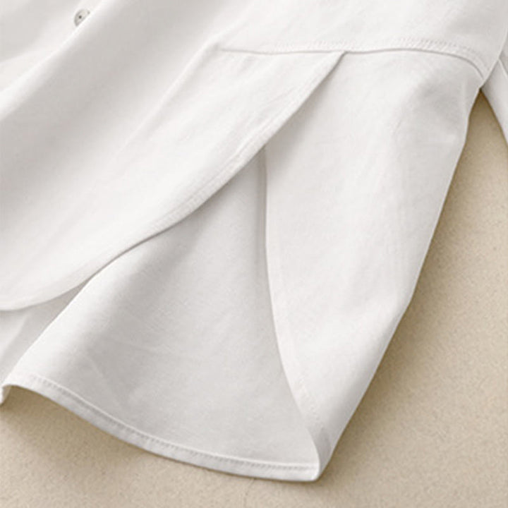 Buddha Stones Casual Women's Stand Collar Long Sleeve Design Plain Cotton Shirt - image 14