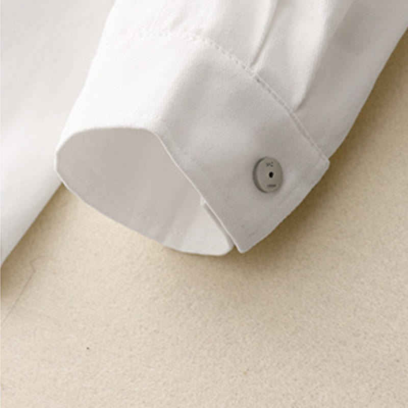 Buddha Stones Casual Women's Stand Collar Long Sleeve Design Plain Cotton Shirt - image 13