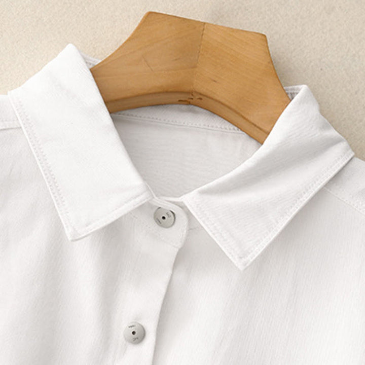 Buddha Stones Casual Women's Stand Collar Long Sleeve Design Plain Cotton Shirt - image 11