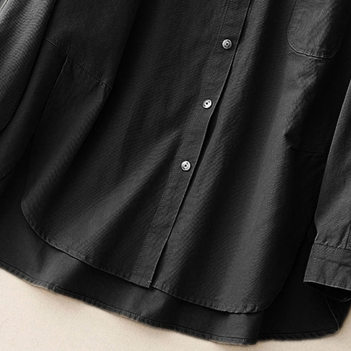 Buddha Stones Casual Women's Stand Collar Long Sleeve Design Plain Cotton Shirt - image 20