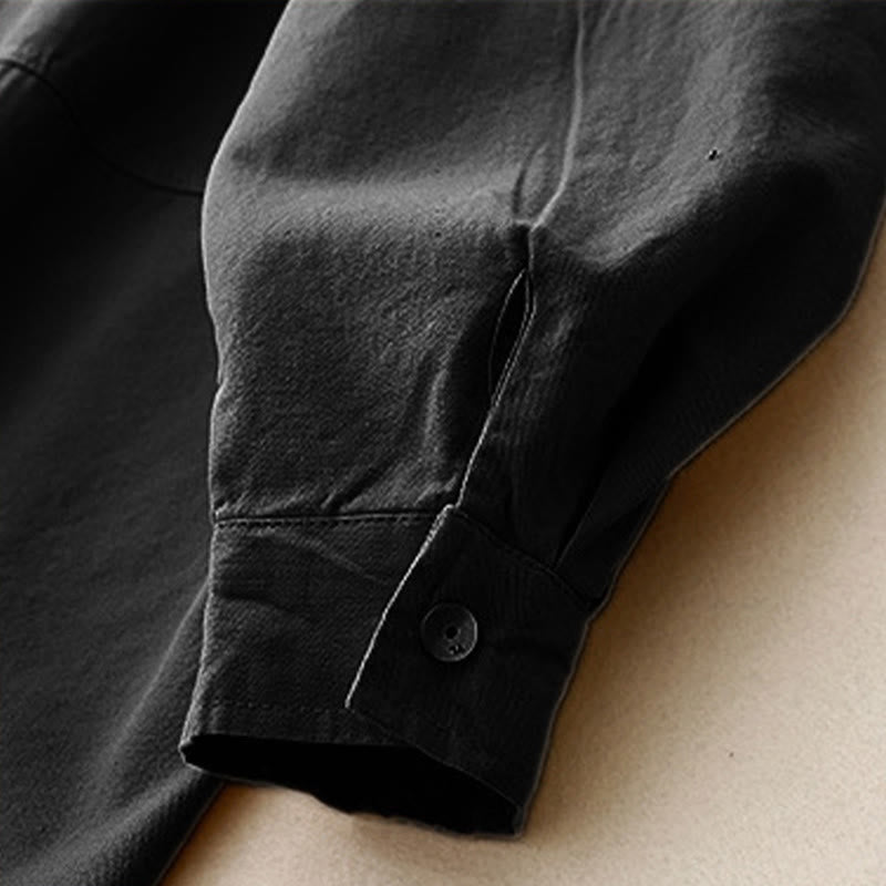 Buddha Stones Casual Women's Stand Collar Long Sleeve Design Plain Cotton Shirt - image 19