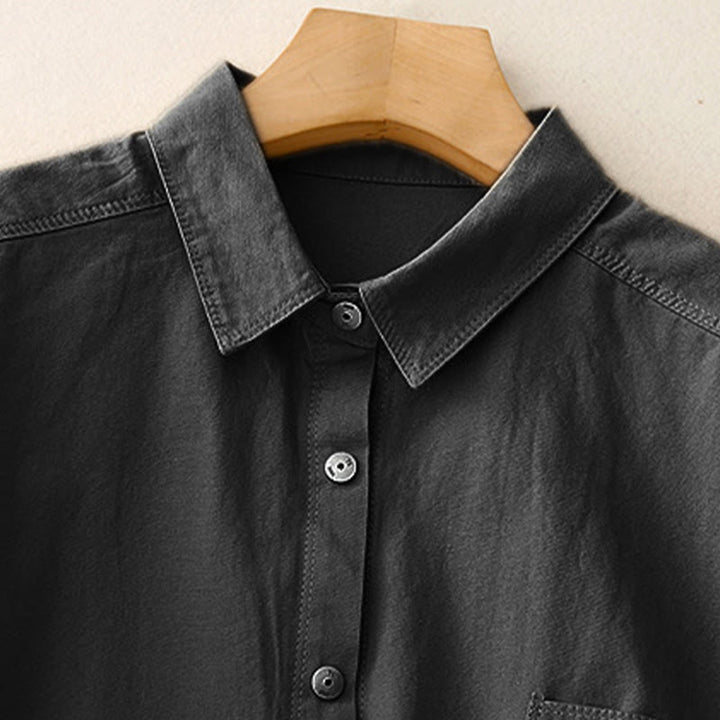 Buddha Stones Casual Women's Stand Collar Long Sleeve Design Plain Cotton Shirt - image 16