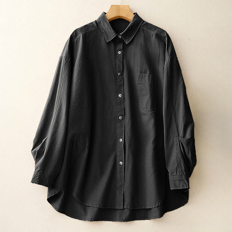 Buddha Stones Casual Women's Stand Collar Long Sleeve Design Plain Cotton Shirt - Black - US14,UK/AU18,EU46 (2XL) - image 15