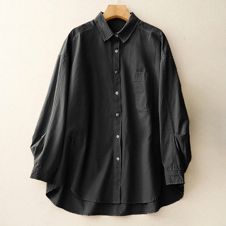 Buddha Stones Casual Women's Stand Collar Long Sleeve Design Plain Cotton Shirt - Black - US14,UK/AU18,EU46 (2XL) - image 15