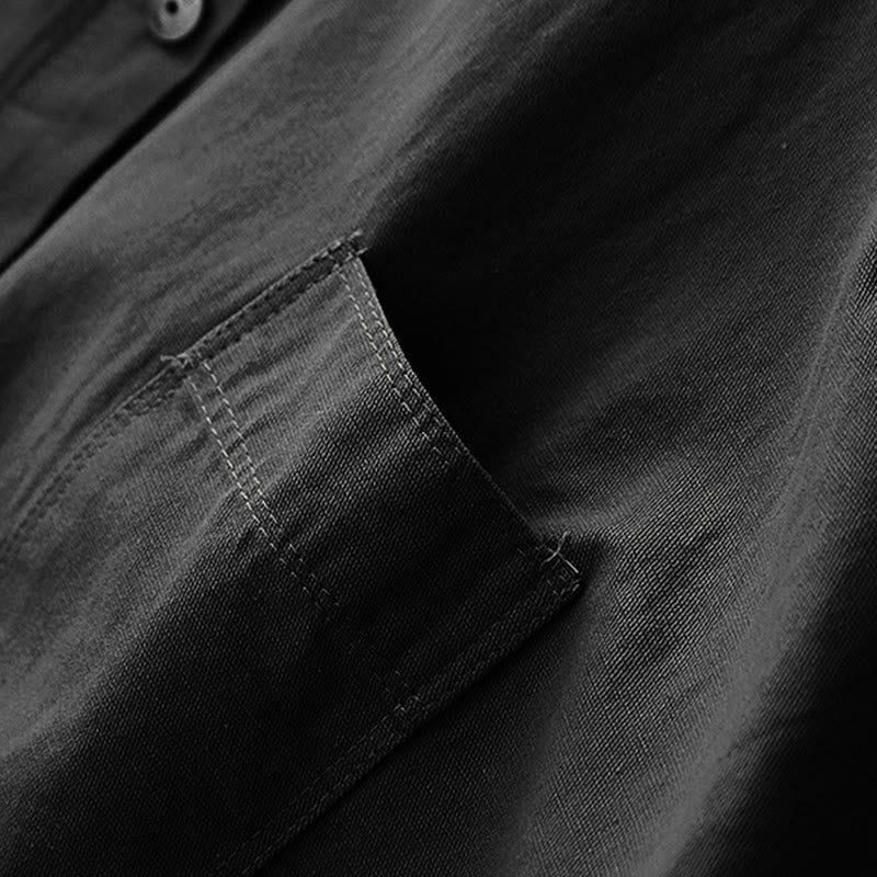 Buddha Stones Casual Women's Stand Collar Long Sleeve Design Plain Cotton Shirt - image 21