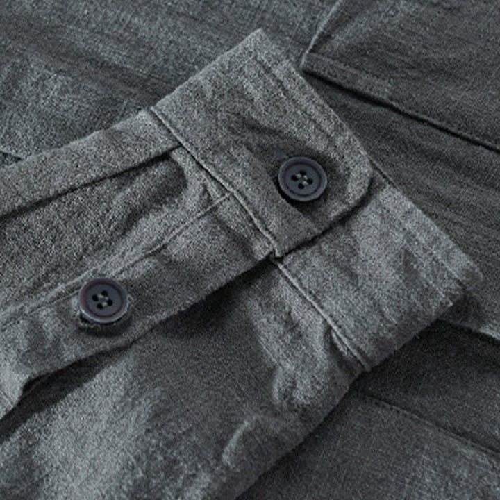 Buddha Stones Solid Long Sleeve Button Down Ramie Cotton Men's Shirts With Pockets - image 5