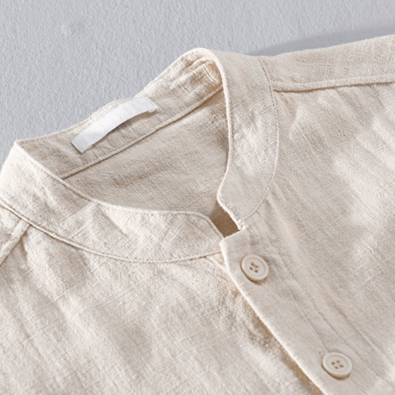 Buddha Stones Solid Long Sleeve Button Down Ramie Cotton Men's Shirts With Pockets - image 9