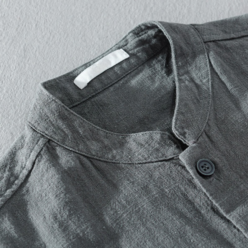 Buddha Stones Solid Long Sleeve Button Down Ramie Cotton Men's Shirts With Pockets - image 3