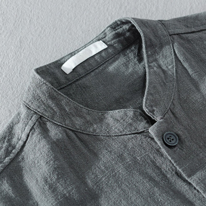 Buddha Stones Solid Long Sleeve Button Down Ramie Cotton Men's Shirts With Pockets - image 3