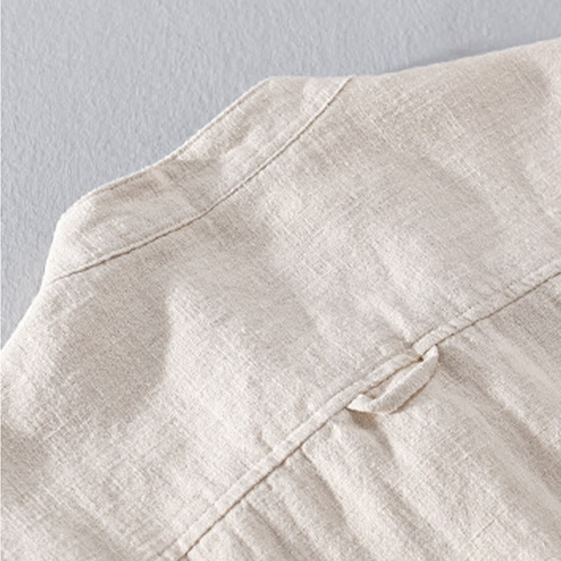 Buddha Stones Solid Long Sleeve Button Down Ramie Cotton Men's Shirts With Pockets - image 10