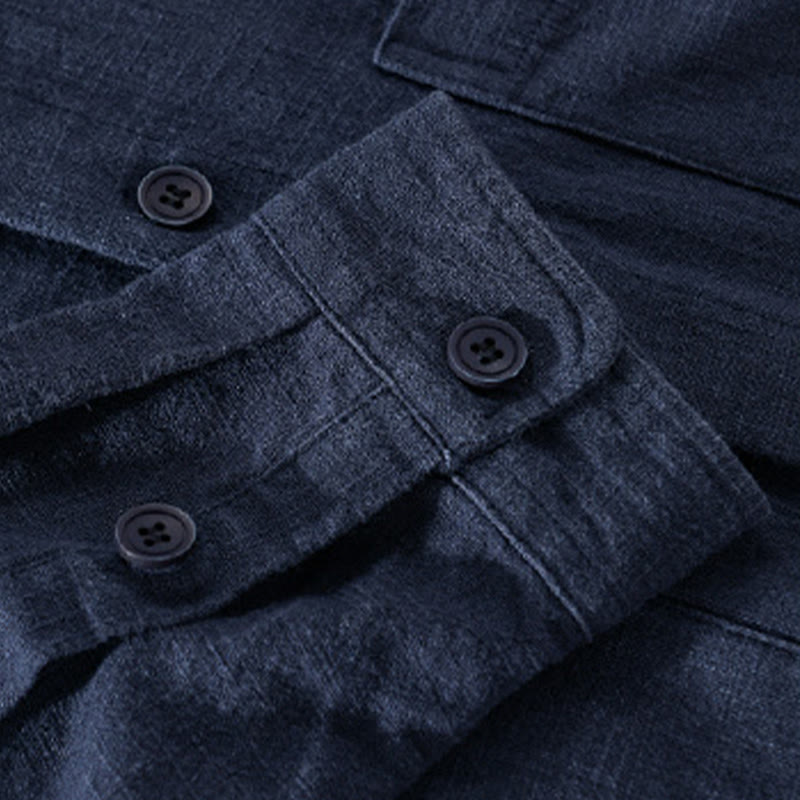 Buddha Stones Solid Long Sleeve Button Down Ramie Cotton Men's Shirts With Pockets - image 22