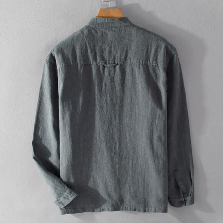 Buddha Stones Solid Long Sleeve Button Down Ramie Cotton Men's Shirts With Pockets - image 2