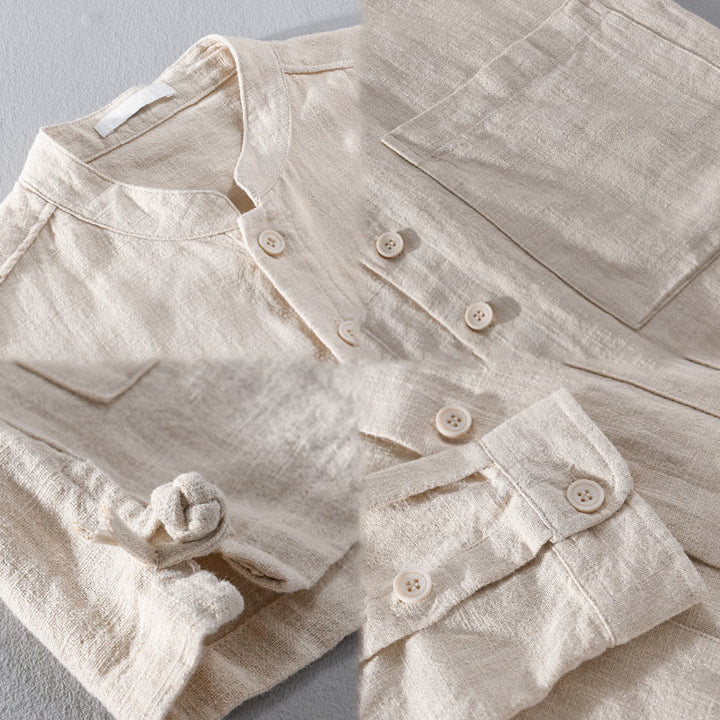 Buddha Stones Solid Long Sleeve Button Down Ramie Cotton Men's Shirts With Pockets - image 16