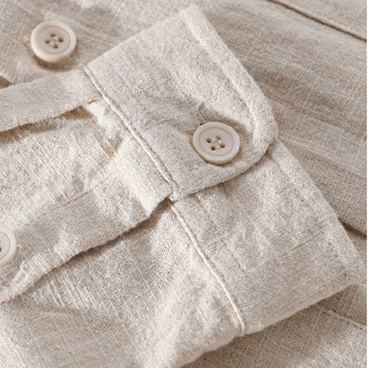 Buddha Stones Solid Long Sleeve Button Down Ramie Cotton Men's Shirts With Pockets - image 13