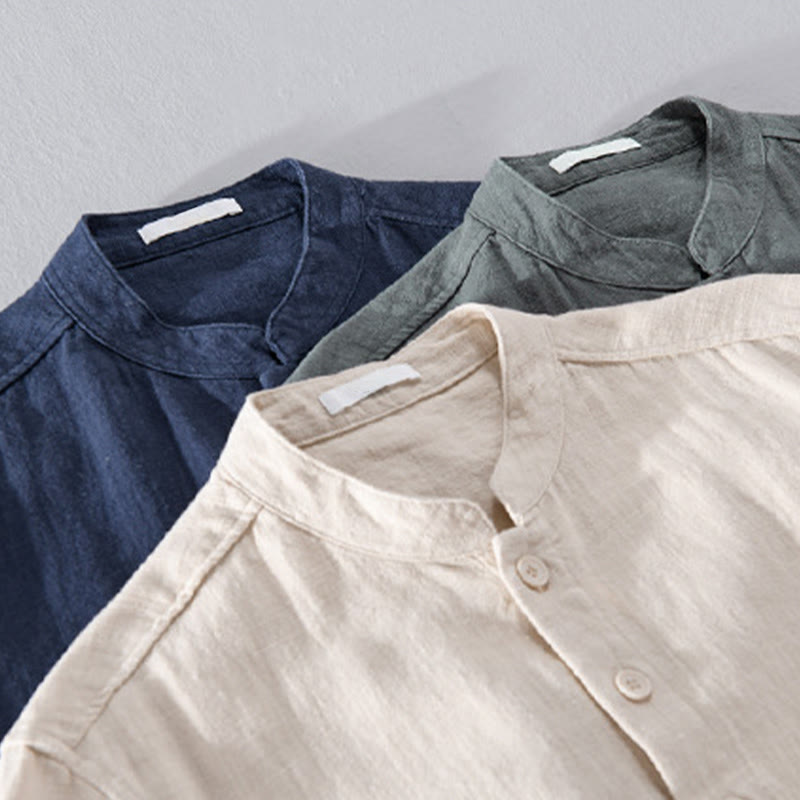 Buddha Stones Solid Long Sleeve Button Down Ramie Cotton Men's Shirts With Pockets - image 27