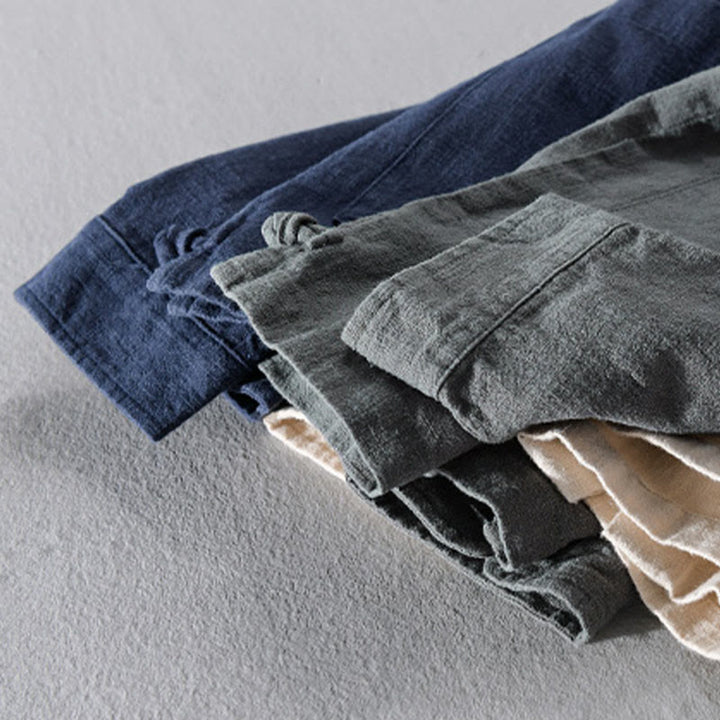 Buddha Stones Solid Long Sleeve Button Down Ramie Cotton Men's Shirts With Pockets - image 25