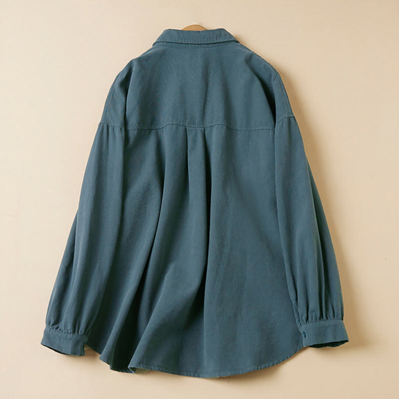 Buddha Stones Casual Buttons Design Women's Stand Collar Long Sleeve Cotton Shirt - image 1