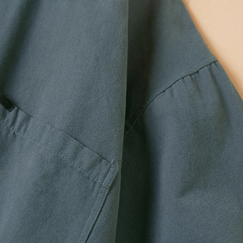 Buddha Stones Casual Buttons Design Women's Stand Collar Long Sleeve Cotton Shirt - image 2