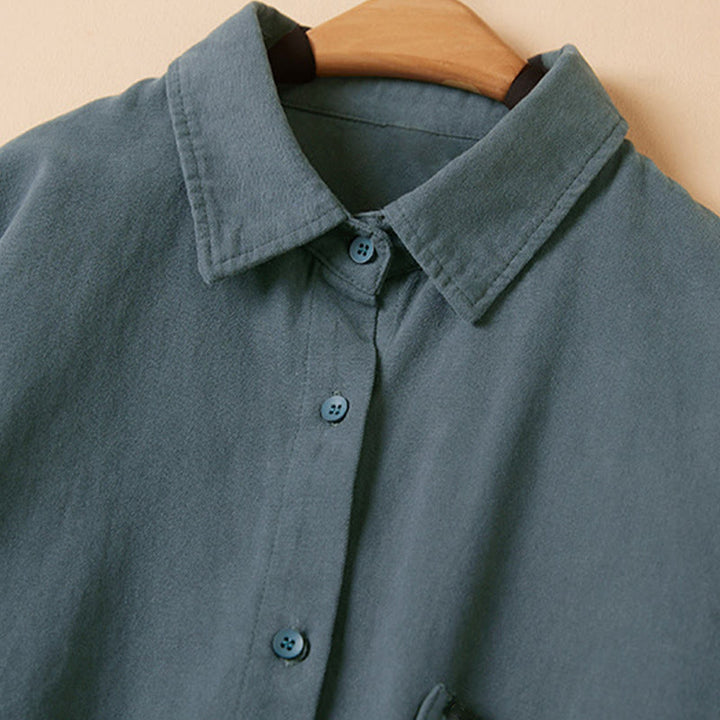 Buddha Stones Casual Buttons Design Women's Stand Collar Long Sleeve Cotton Shirt - image 4