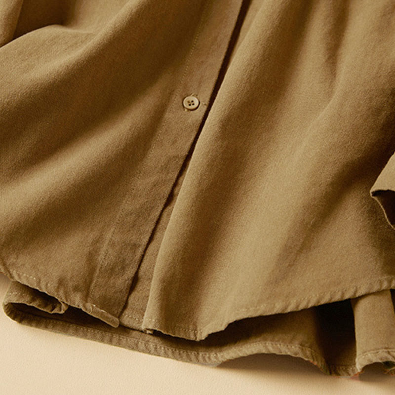 Buddha Stones Casual Buttons Design Women's Stand Collar Long Sleeve Cotton Shirt - image 7