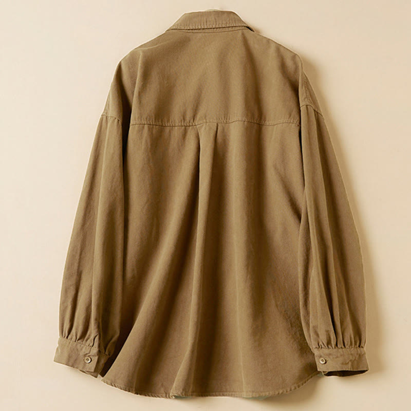 Buddha Stones Casual Buttons Design Women's Stand Collar Long Sleeve Cotton Shirt - image 6